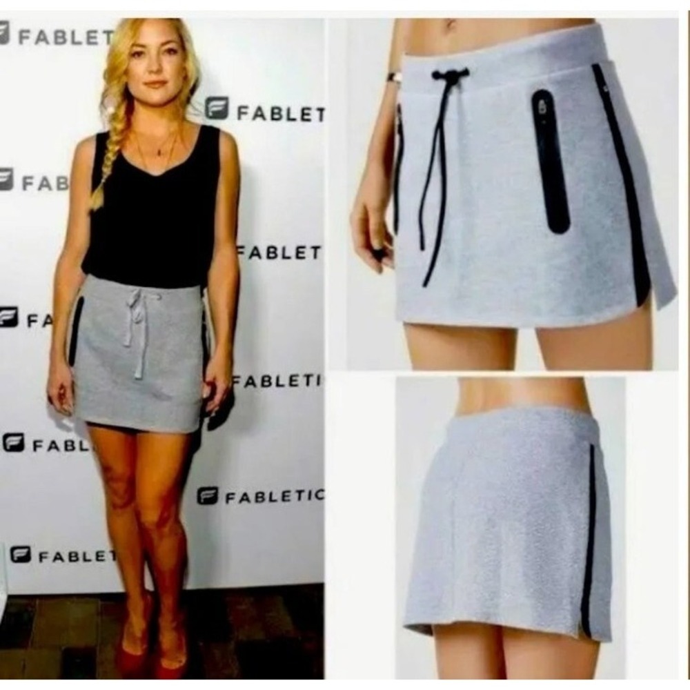 Fabletics Amara French Terry Mini Skirt Womens Medium Gray & Black Cotton Blend